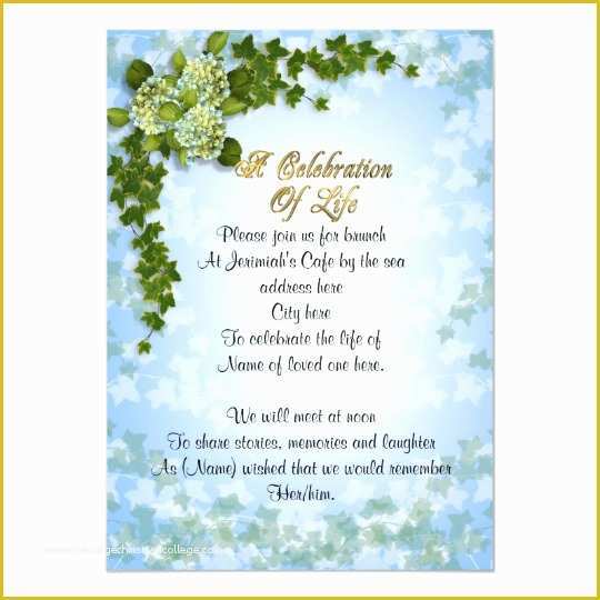 Celebration Of Life Cards Templates Free Of Celebration Of Life Invitation Ivy and Flowers