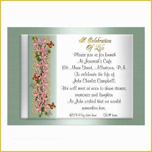 Celebration Of Life Cards Templates Free Of Celebration Of Life Invitation Lilies 5&quot; X 7&quot; Invitation