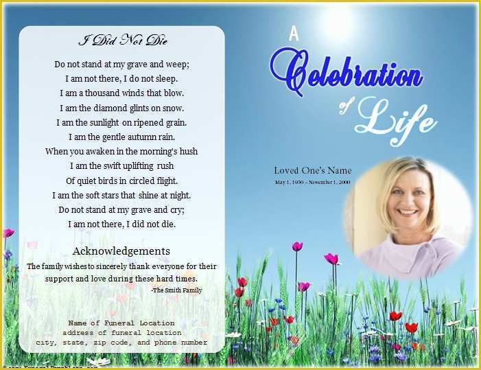 Celebration Of Life Cards Templates Free Of Life Single Fold Memorial Program Funeral Pamphlets