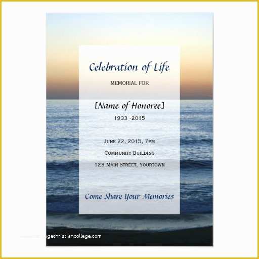 Celebration Of Life Cards Templates Free Of Ocean Memorial Celebration Of Life Card