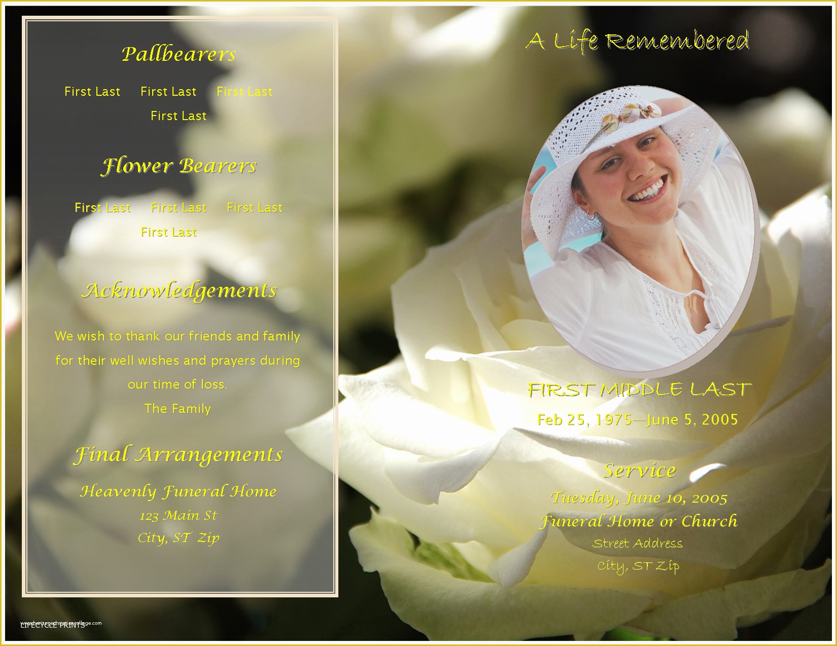 Celebration Of Life Template Free Download Of Lifecycleprints Celebration Life Funeral Program