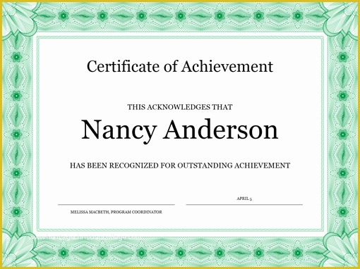 Certificate Of Achievement Template Free Of Certificate Of Achievement Green