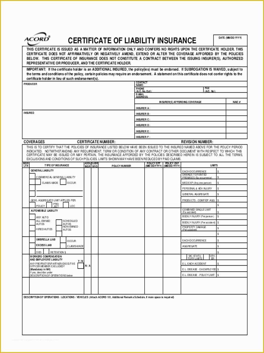 Certificate Of Insurance Template Free Of 22 Liability form Templates