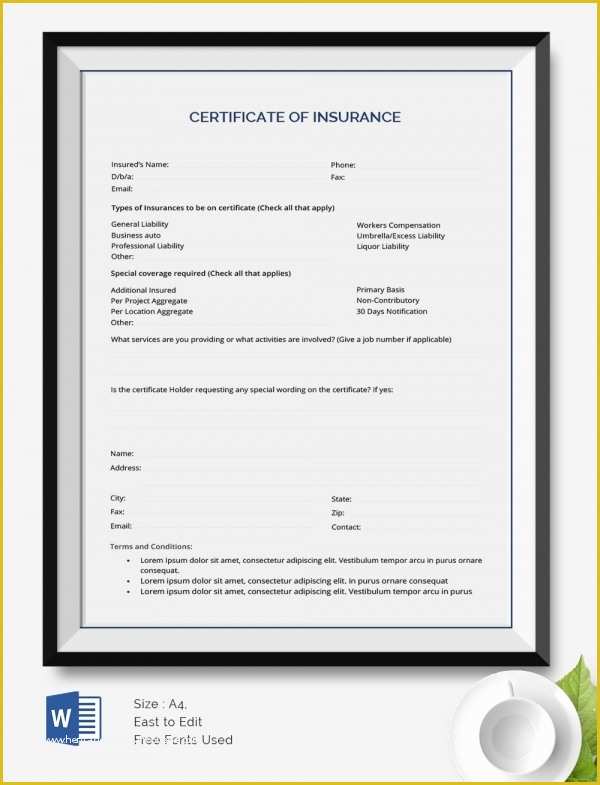 Certificate Of Insurance Template Free Of 25 Certificate Templates
