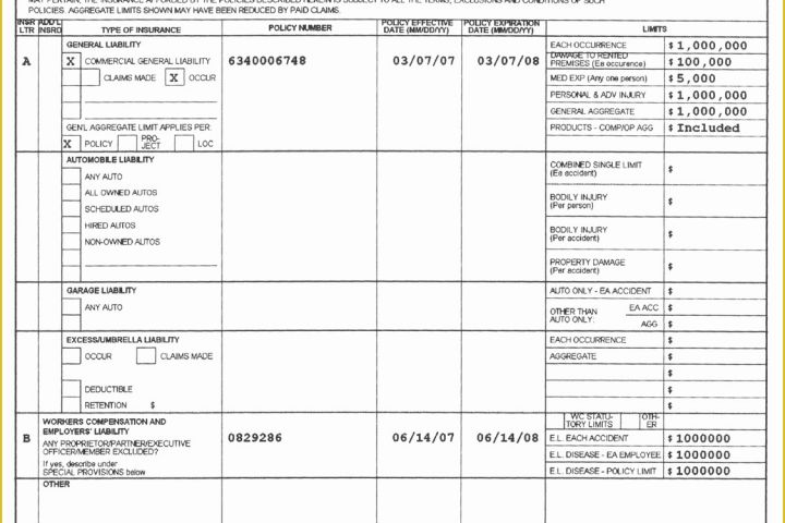 Certificate Of Insurance Template Free Of Blank Acord Certificate Insurance