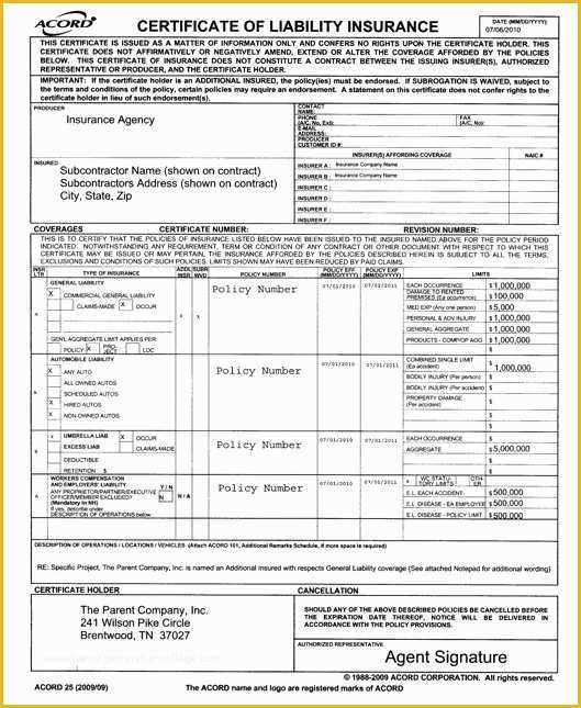 Certificate Of Insurance Template Free Of Blank Acord Certificate Insurance