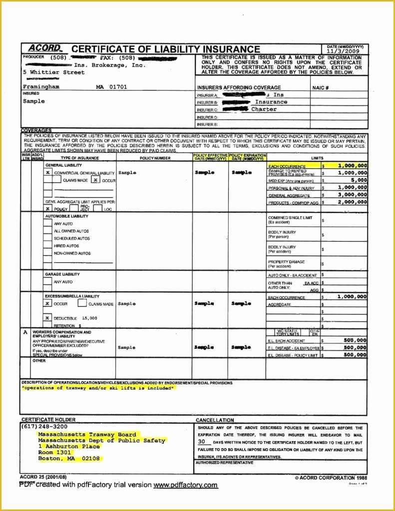 Certificate Of Insurance Template Free Of Blank Certificate Of Insurance Template