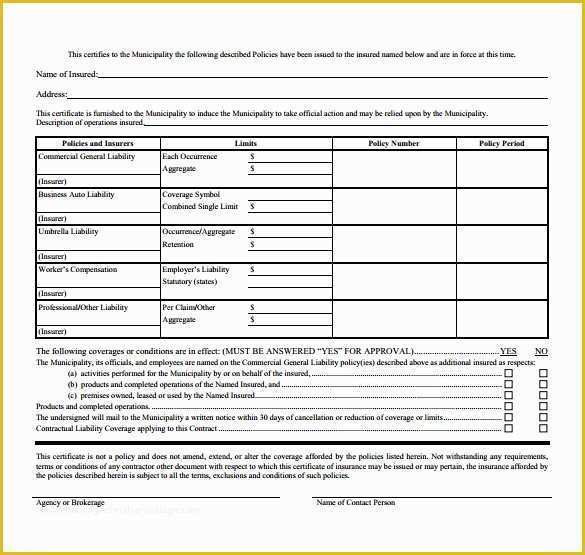 Certificate Of Insurance Template Free Of Certificate Insurance Template 14 Download Free