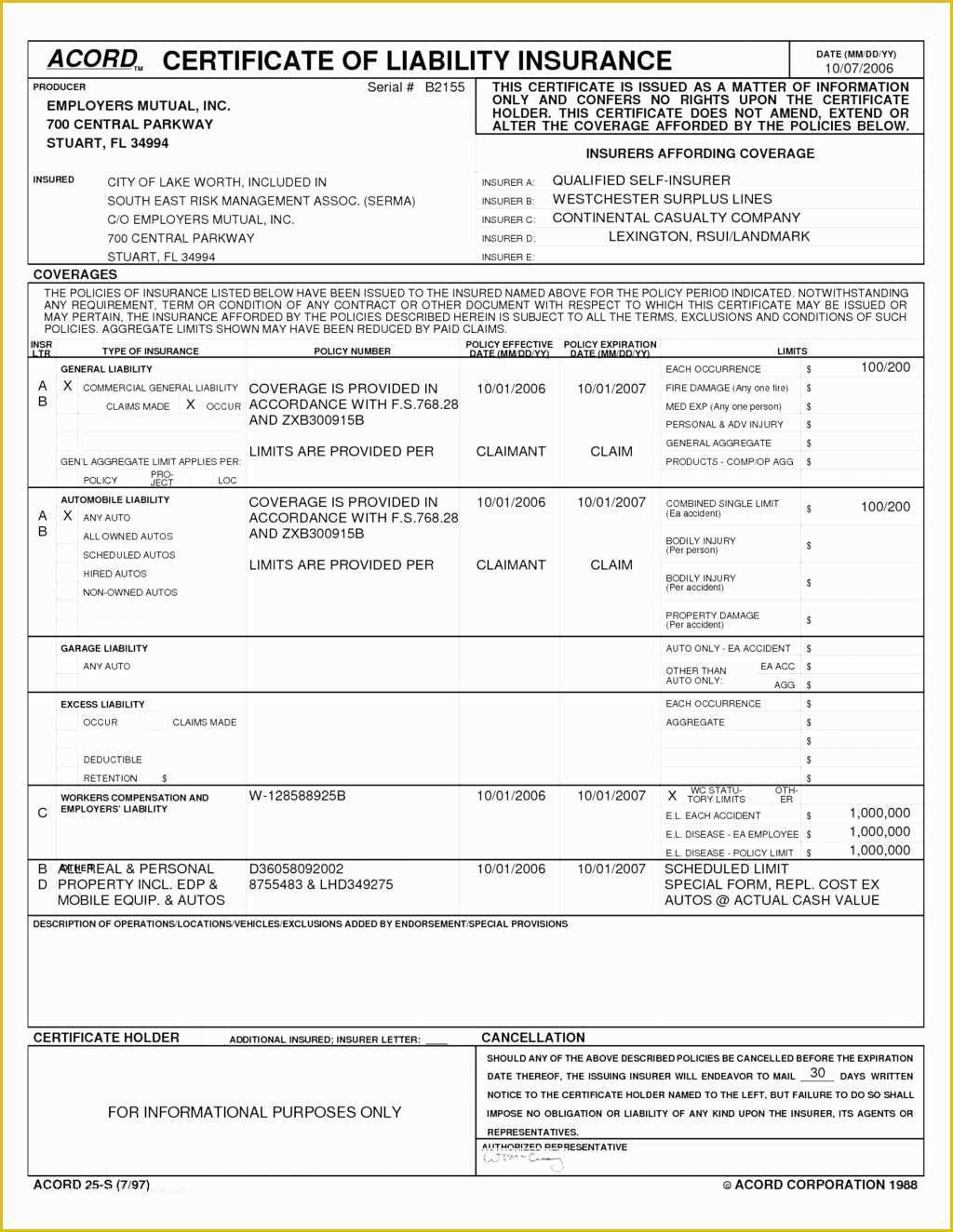 Certificate Of Insurance Template Free Of Certificate Liability Insurance form Free Agreement