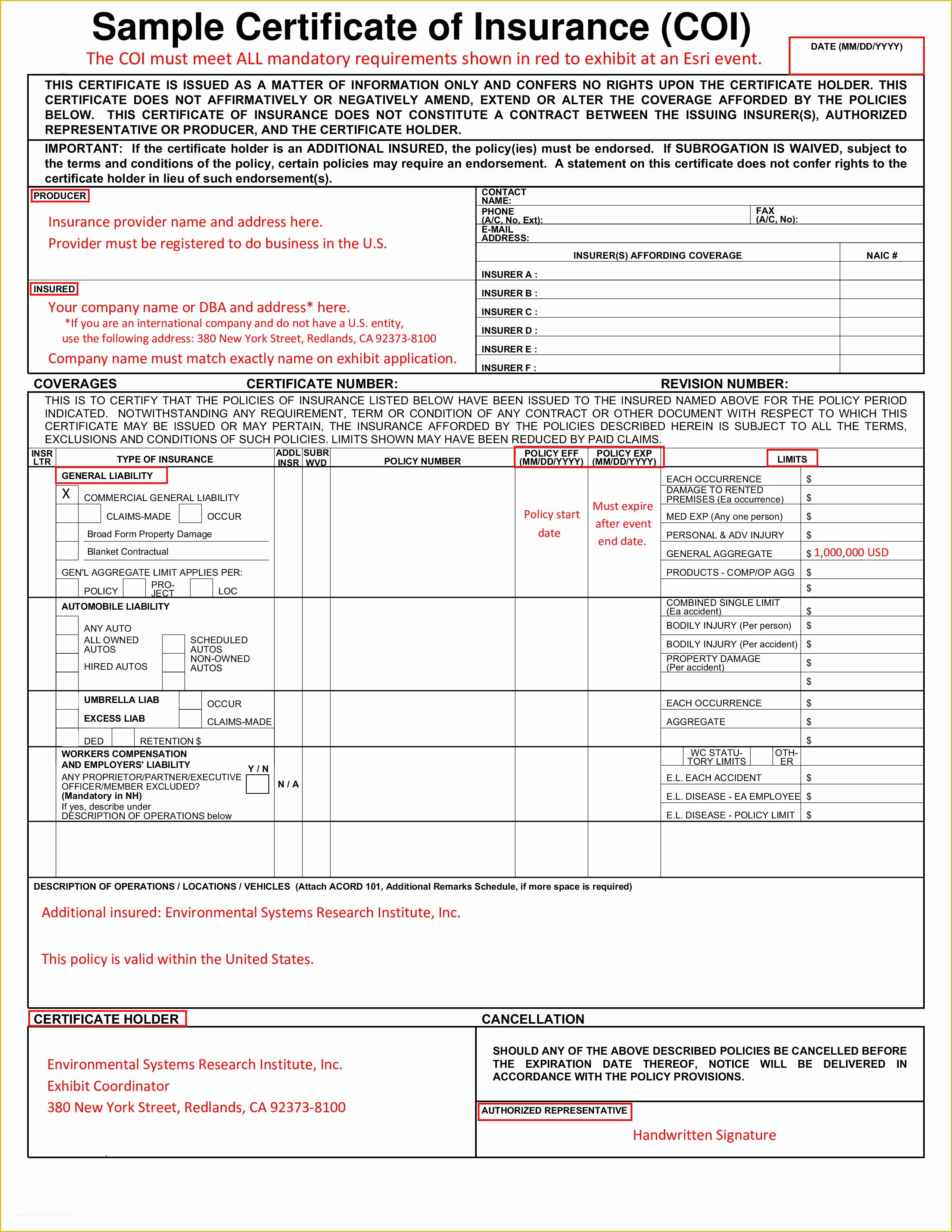 Certificate Of Insurance Template Free Of Free Sample Certificate Insurance Coi