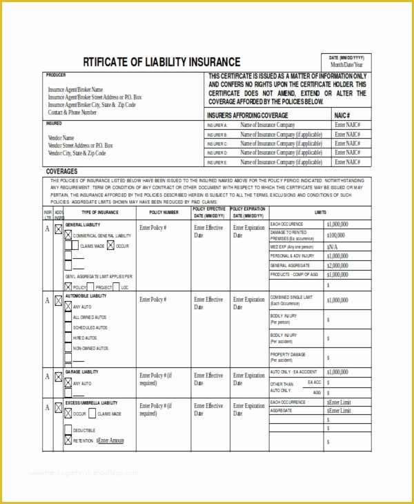 Certificate Of Insurance Template Free Of Insurance Certificate Template – 10 Free Word Pdf