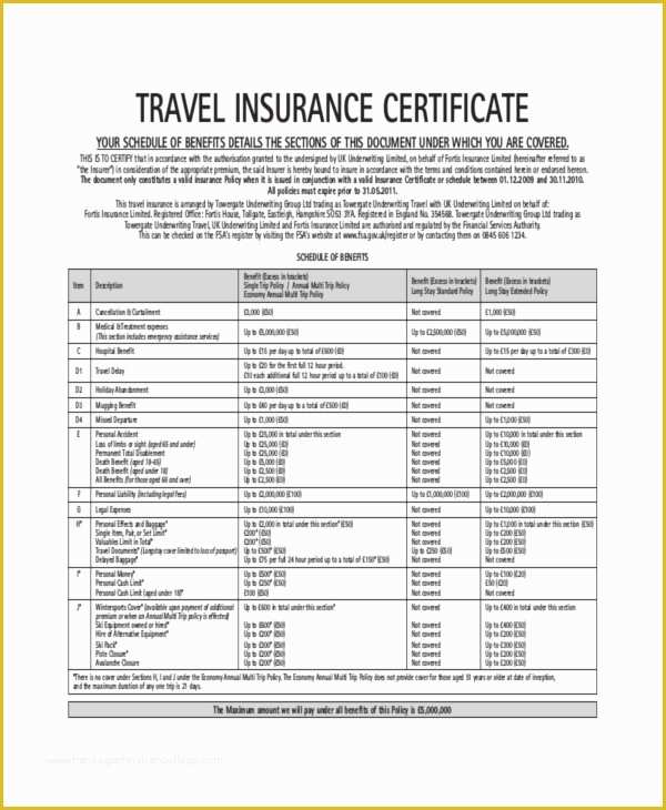 Certificate Of Insurance Template Free Of Insurance Certificate Template – 10 Free Word Pdf