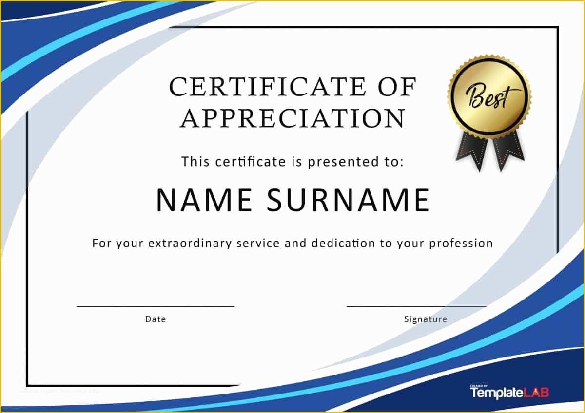 Certificate Of Recognition Template Free Of 30 Free Certificate Of Appreciation Templates and Letters