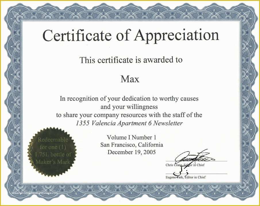 Certificate Of Recognition Template Free Of Appreciation Certificate