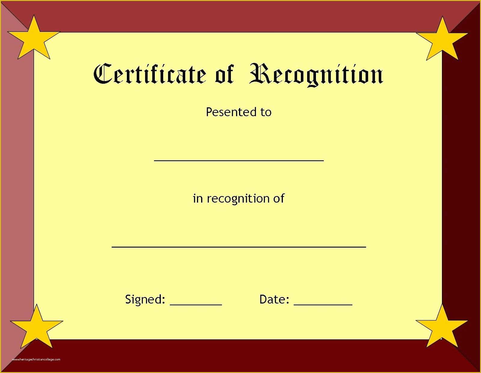 Certificate Of Recognition Template Free Of Blank Certificate Templates