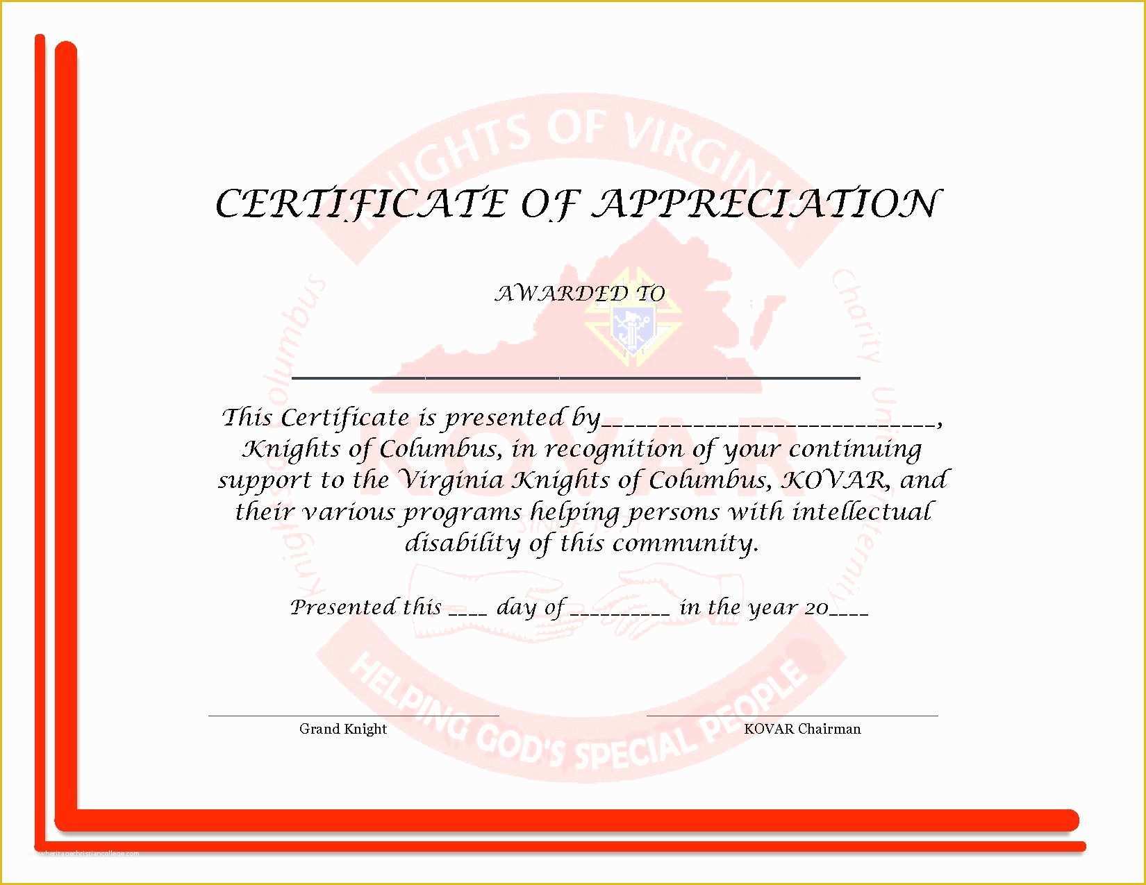 Certificate Of Recognition Template Free Of Certificate Appreciation Template