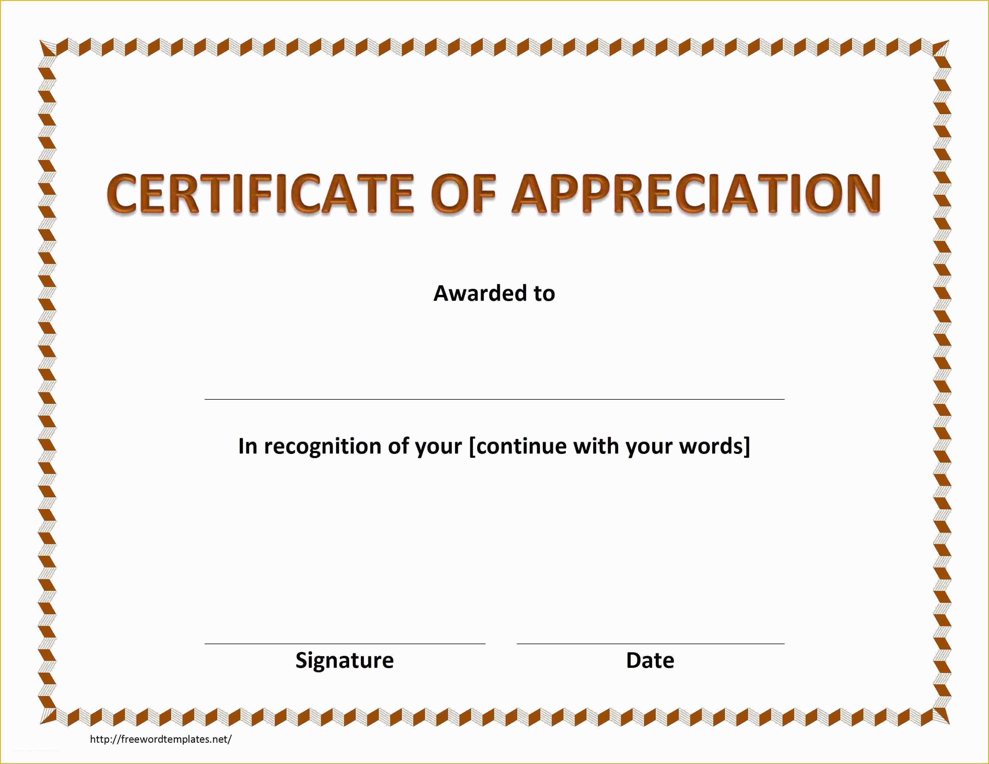 Certificate Of Recognition Template Free Of Certificate Of Appreciation