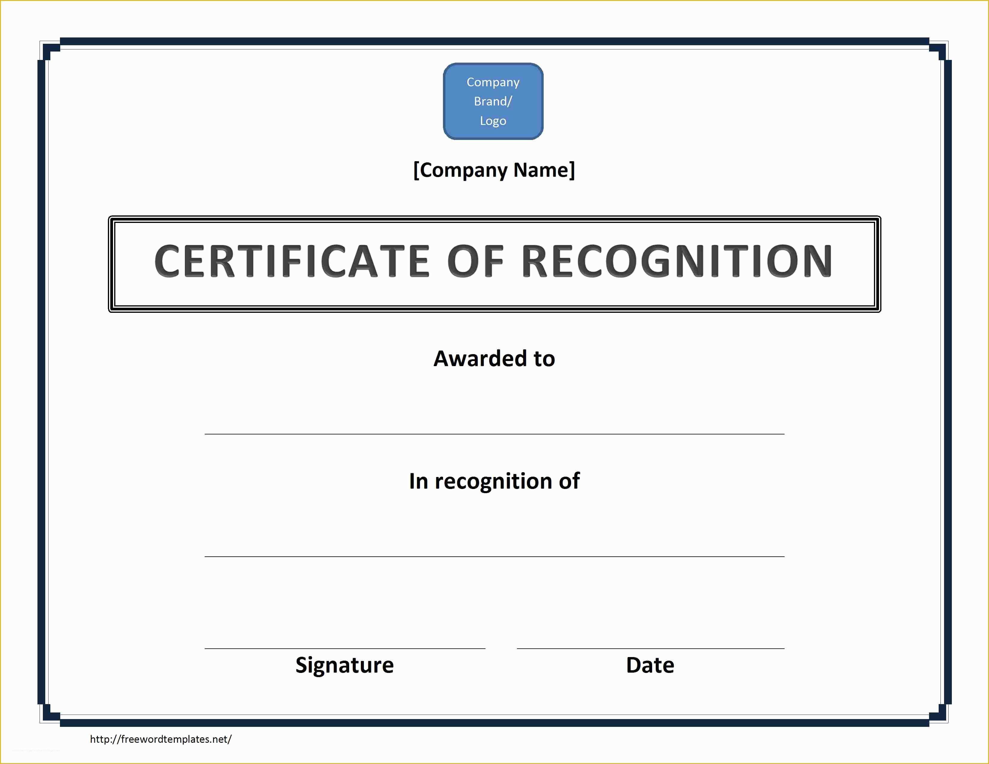 Certificate Of Recognition Template Free Of Certificate Of Recognition