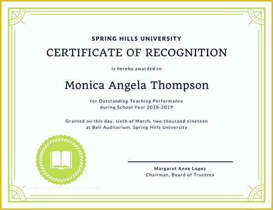 Certificate Of Recognition Template Free Of Customize 204 Recognition Certificate Templates Online