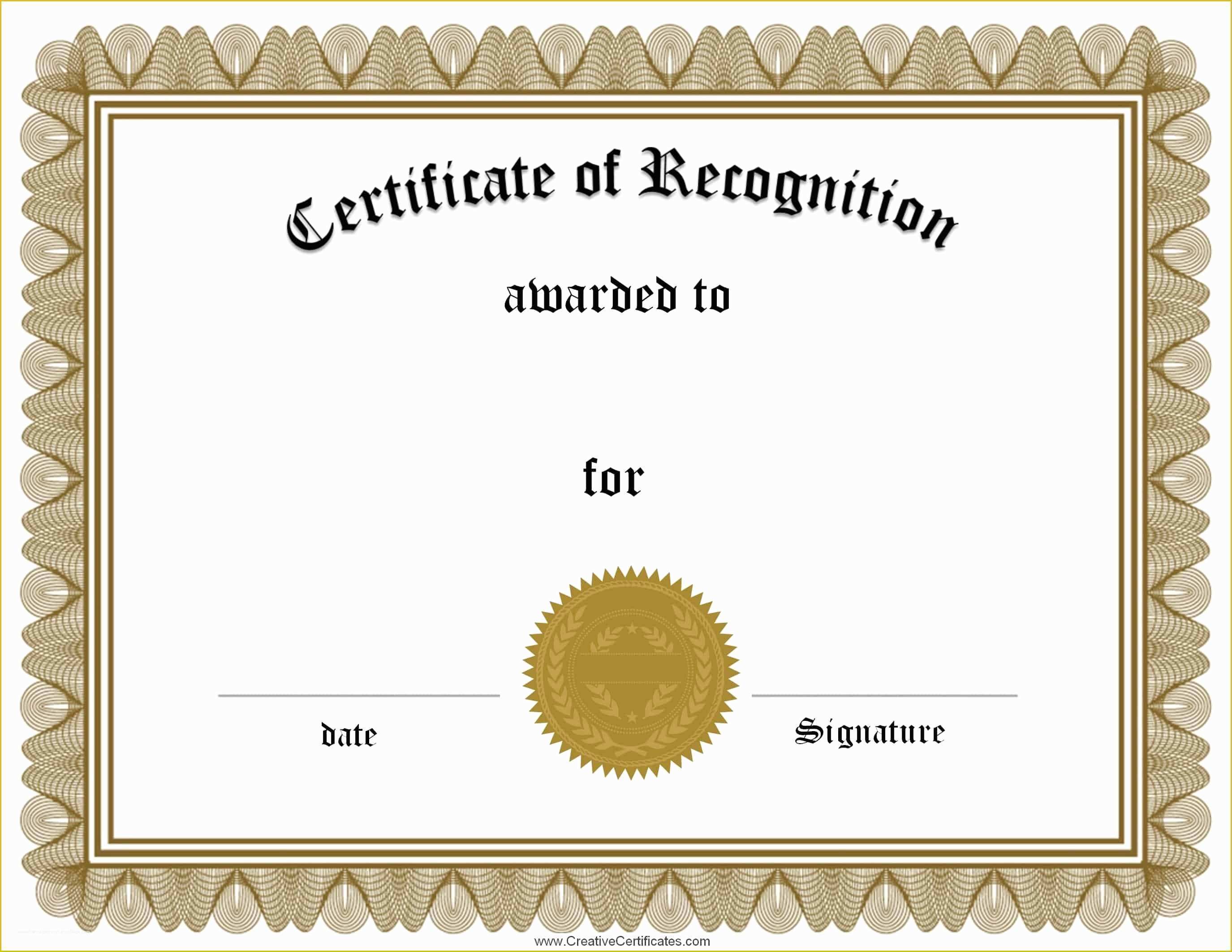 Certificate Of Recognition Template Free Of Free Certificate Of Recognition Template