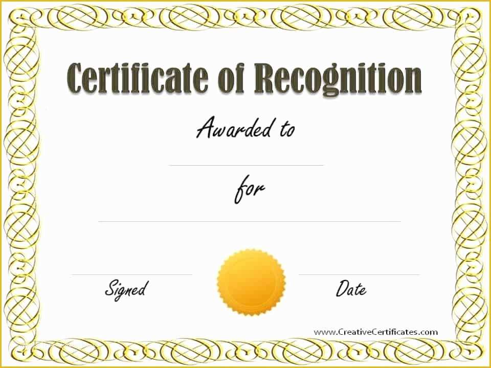 Certificate Of Recognition Template Free Of Free Certificate Of Recognition Template