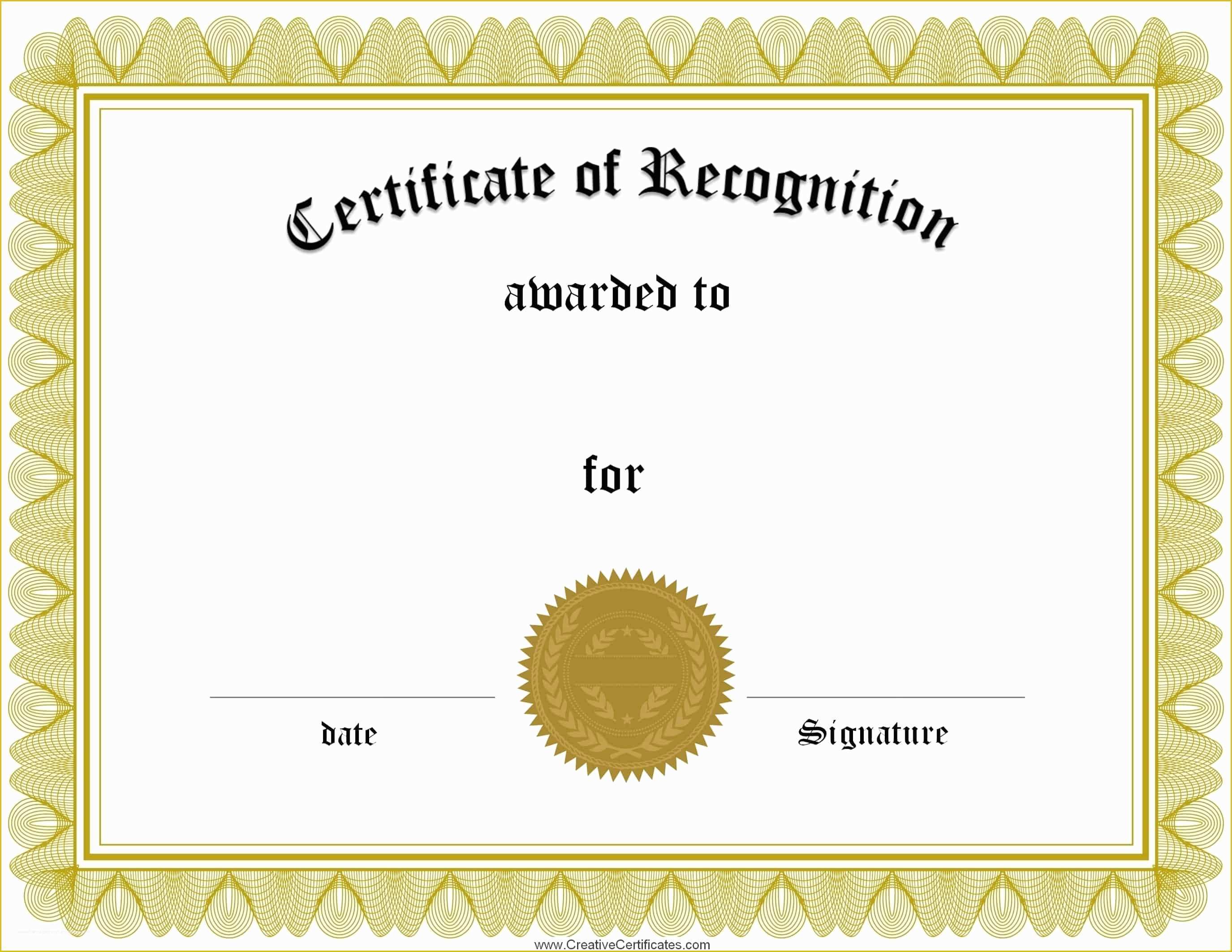 Certificate Of Recognition Template Free Of Free Certificate Of Recognition Template