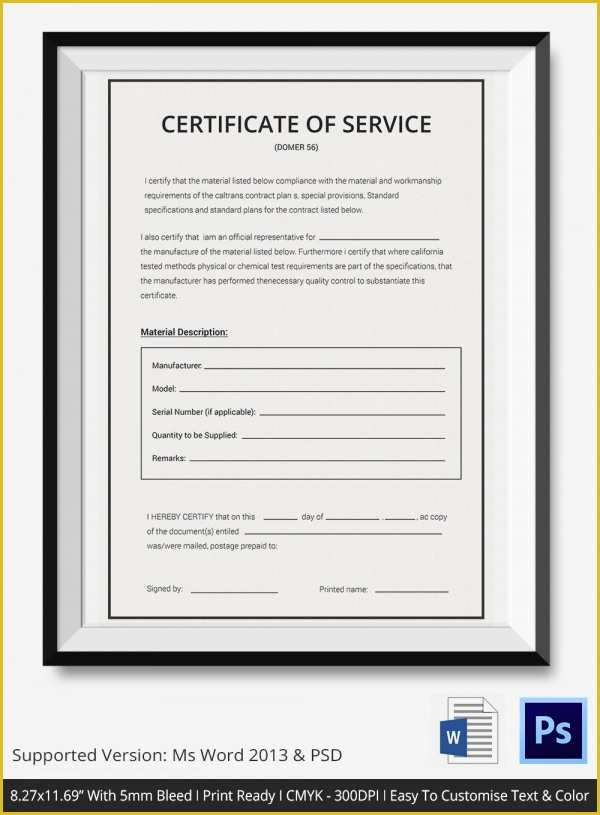 Certificate Of Service Template Free Of 17 Certificate Of Service Templates