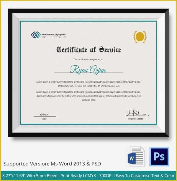 Certificate Of Service Template Free Of Certificate Of Service Template 11 Free Word Pdf