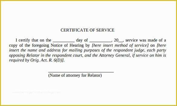 Certificate Of Service Template Free Of Certificate Of Service Template 8 Download Free