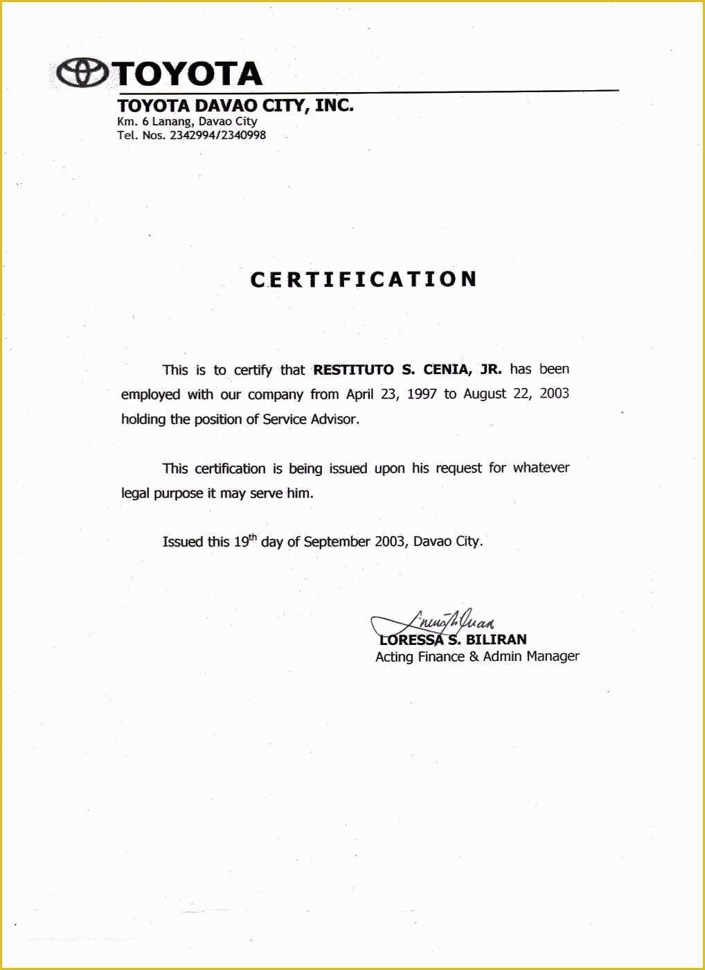 Certificate Of Service Template Free Of Employment Certificate Sample Best Templates