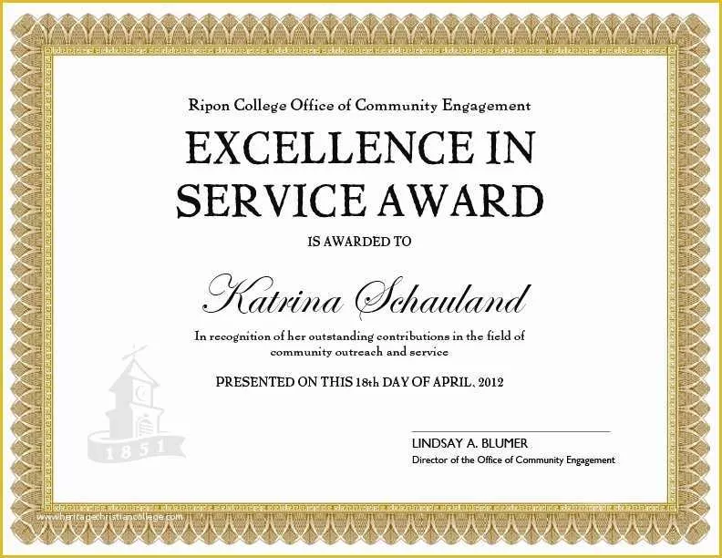 Printable Years Of Service Certificate