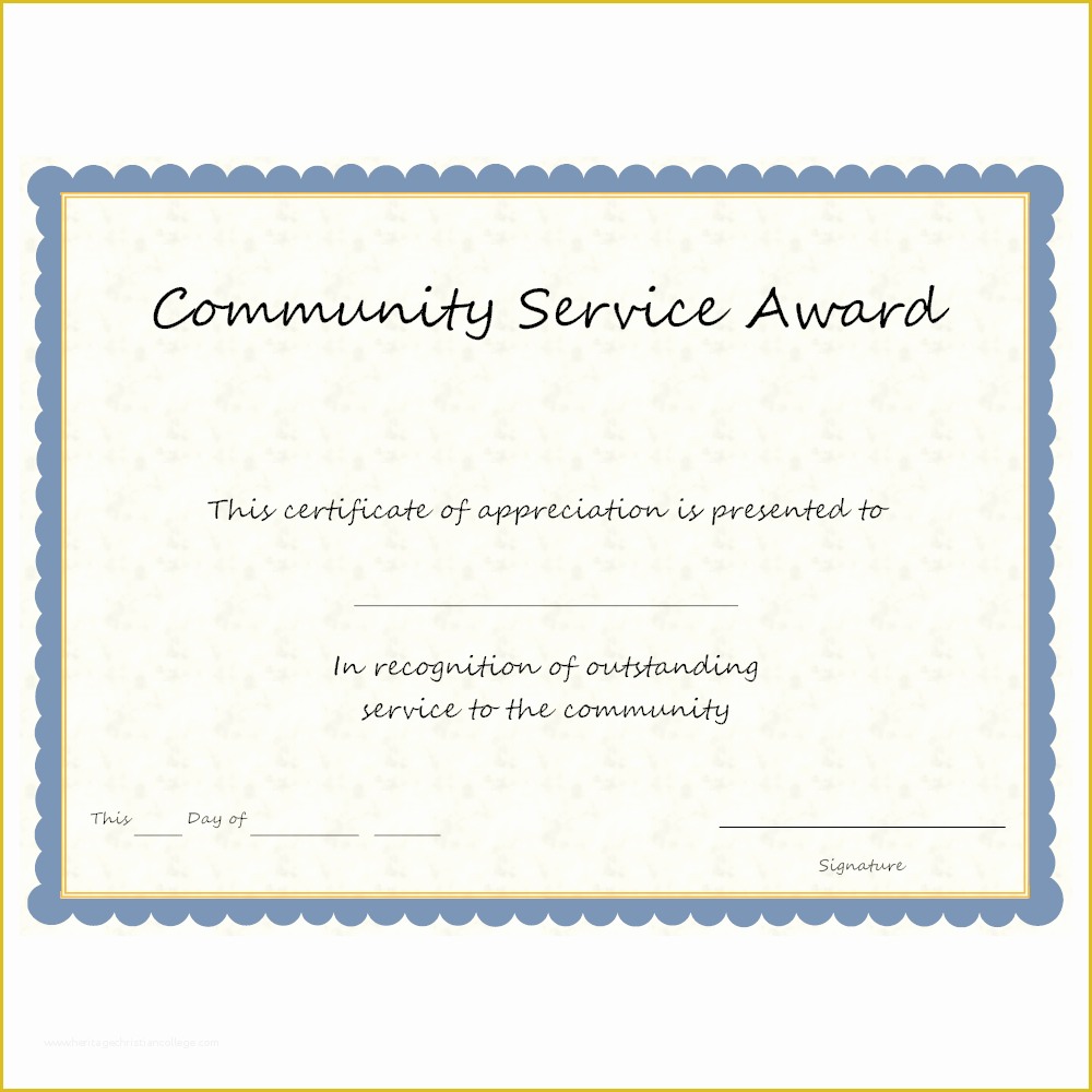 Certificate Of Service Template Free Of Munity Service Award