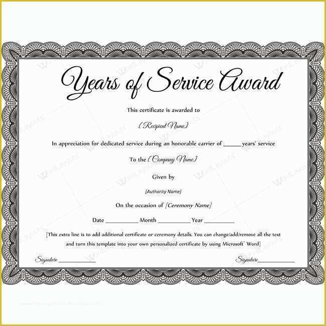 Certificate Of Service Template Free Of Sample Years Service Award Awardcertificate