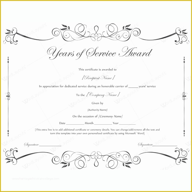 Certificate Of Service Template Free Of Years Of Service Award 02 Pinterest