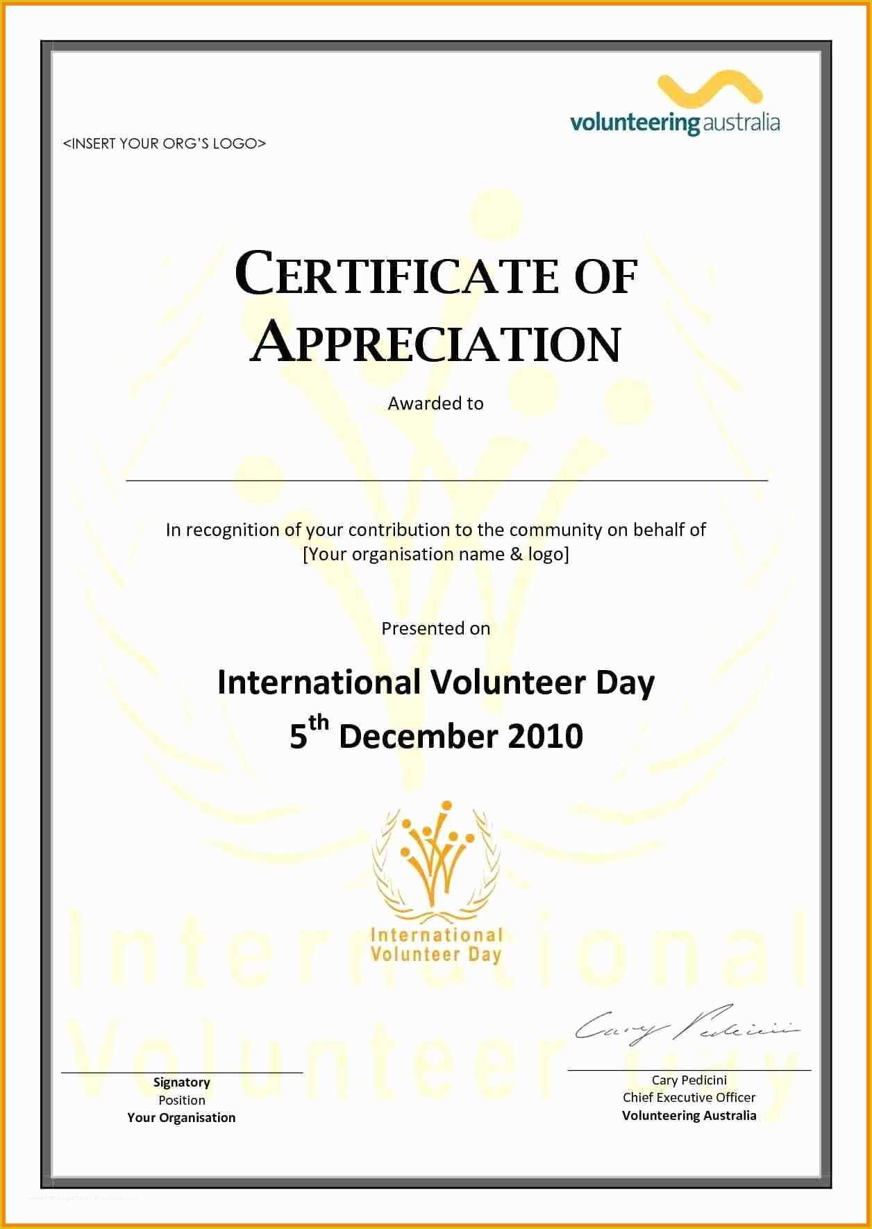 Certificate Templates Free Download Of Volunteer Appreciation Certificate Template