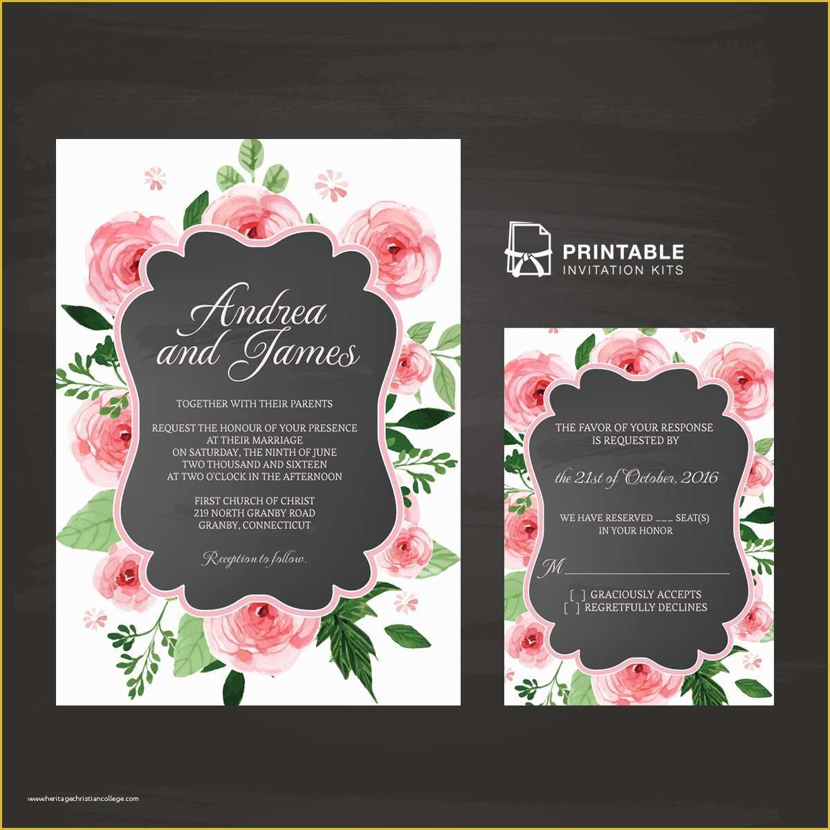 Chalkboard Invitation Template Free Of Chalkboard and Rose Frame Invitation and Rsvp ← Wedding