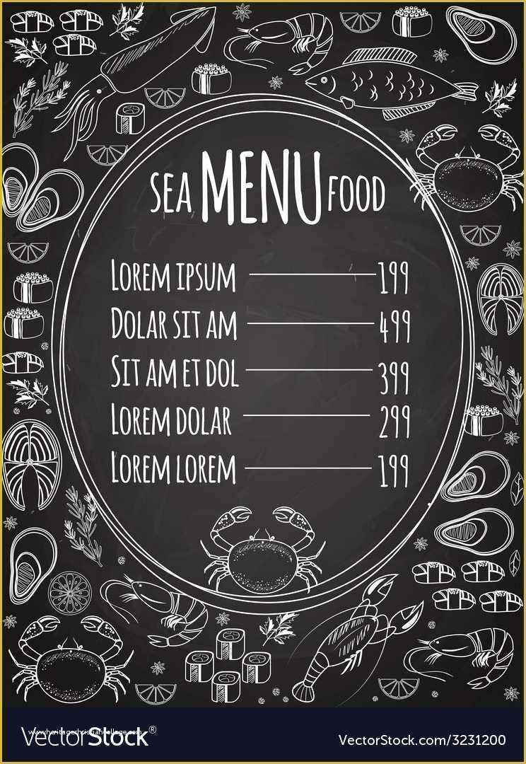 Chalkboard Menu Template Free Of Seafood Chalkboard Menu Template Royalty Free Vector Image