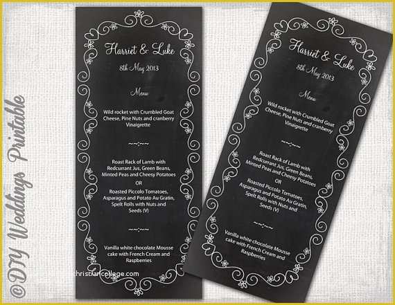 Chalkboard Menu Template Free Of Wedding Menu Template Chalkboard Black & White