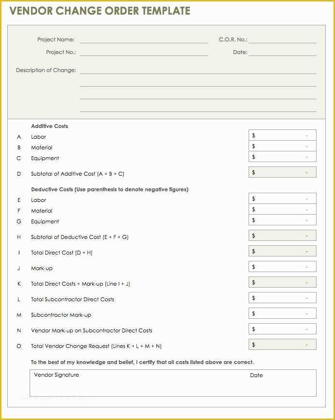 Change order Template Free Download Of 13 Free Vendor Templates