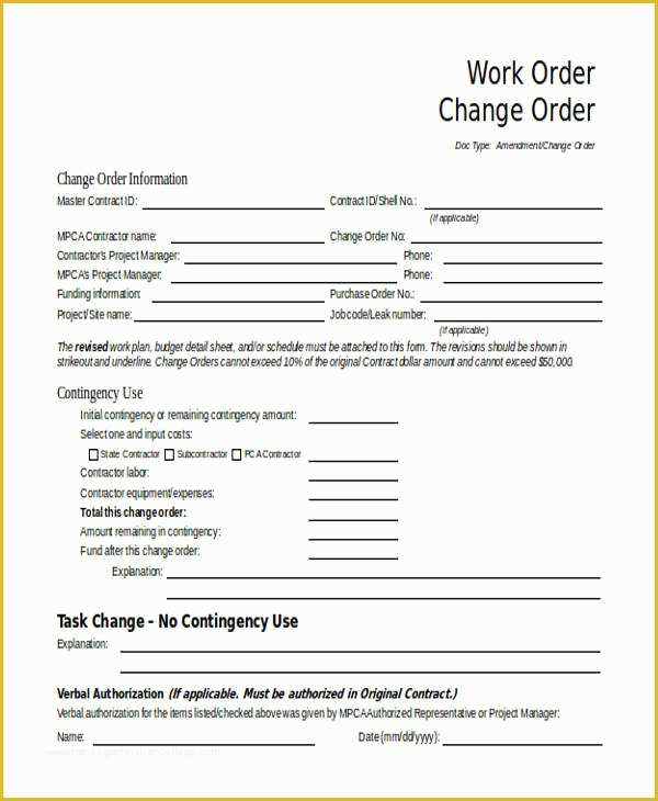 Change order Template Free Download Of Change order forms 9 Free Word Pdf format Download