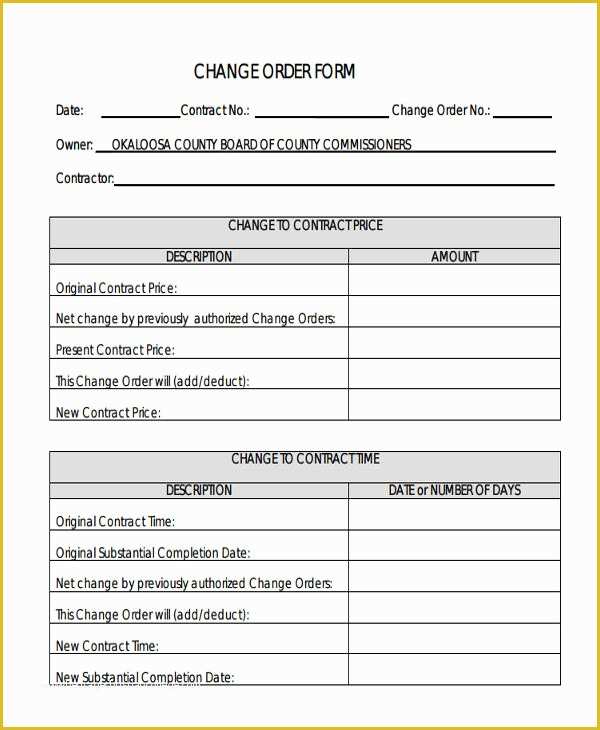 Change order Template Free Download Of Change order forms 9 Free Word Pdf format Download