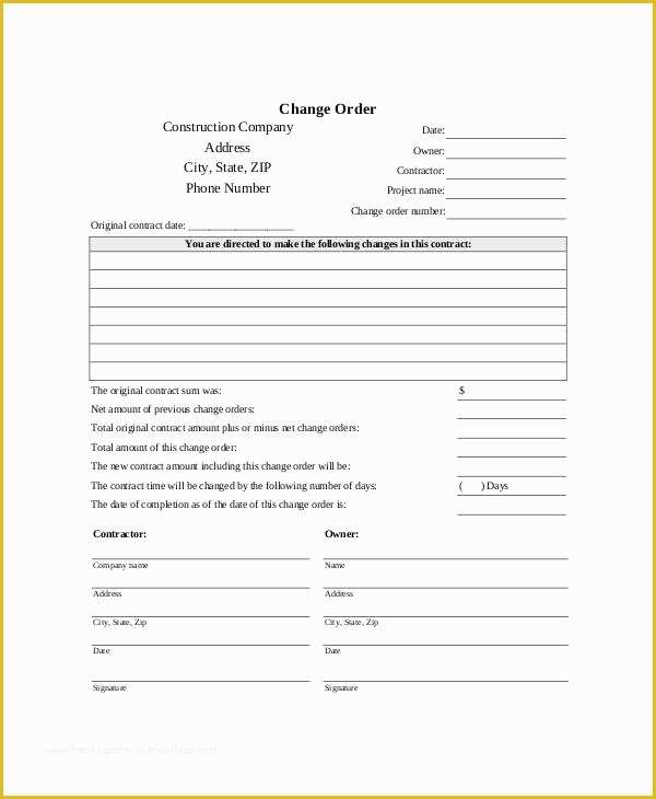  Change Order Template Free Download Of Sample Free Printable Order Form 