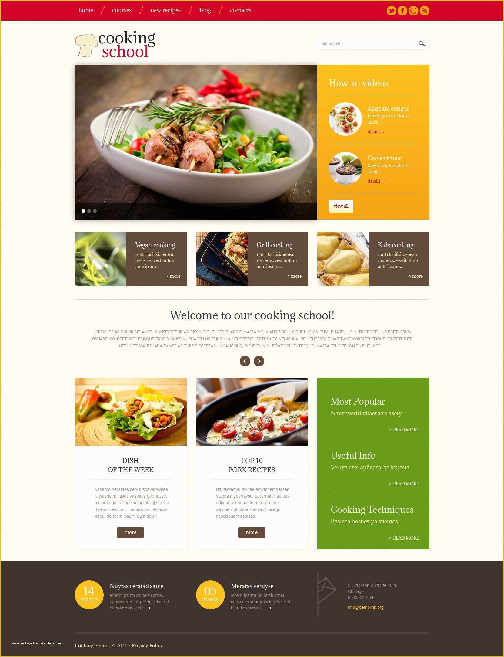 Chef Portfolio Template Free Of Cooking School Responsive Wordpress theme