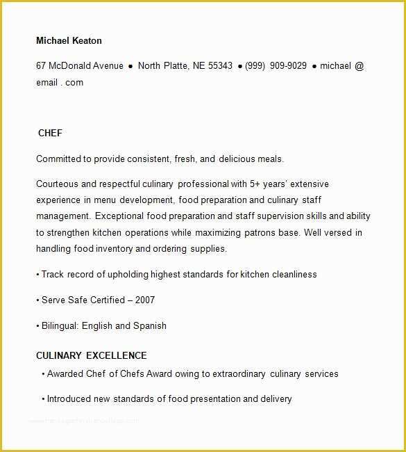 Chef Resume Template Free Of 14 Chef Resume Templates Doc Psd Pdf
