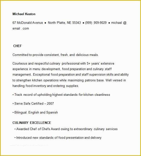 Chef Resume Template Free Of 14 Chef Resume Templates Doc Psd Pdf