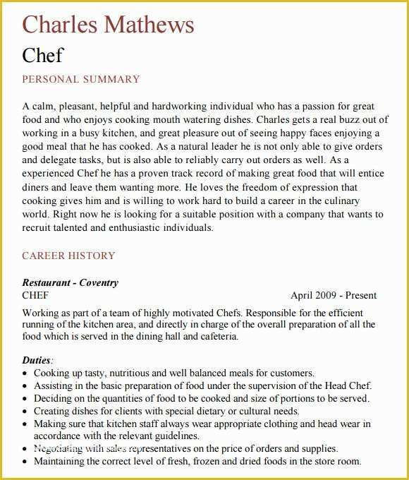 Chef Resume Template Free Of 9 Chef Resume Templates – Free Samples Examples & format