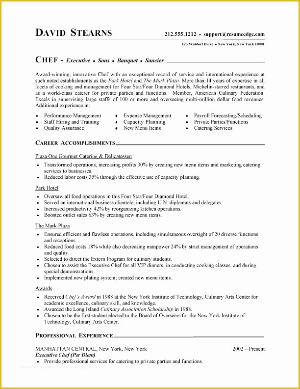 Chef Resume Template Free Of Chef Resume