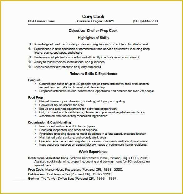 Chef Resume Template Free Of Chef Resume Template 13 Free Word Excel Pdf Psd