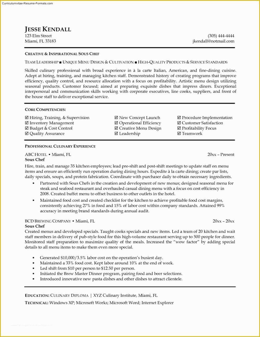 Chef Resume Template Free Of Chef Resume Template Free Free Samples Examples