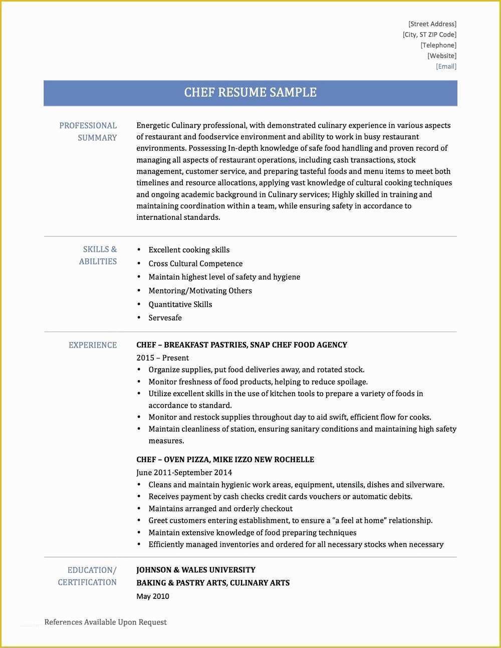 Chef Resume Template Free Of Chef Resume Template Free Resumes 2052